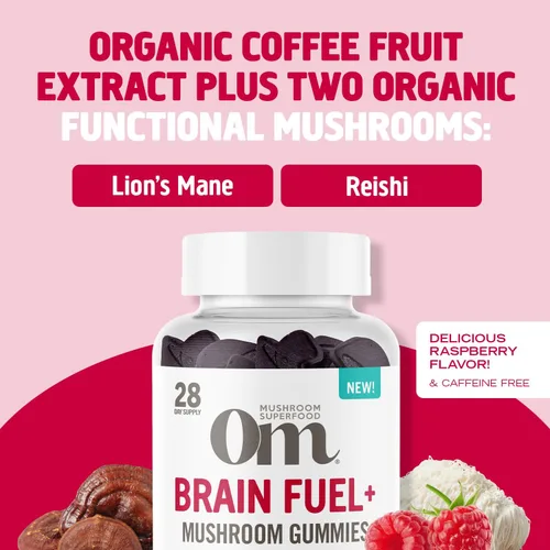 Vista 4 de OM MUSHROOM SUPERFOOD Gomitas Brain Fuel+ - Melena de león orgánica cultivada en Estados Unidos - Apoya la memoria, el enfoque y la función