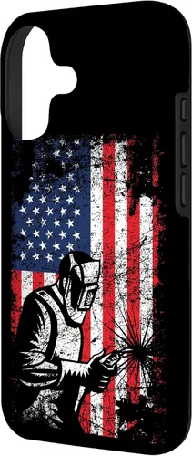 Vista 2 de Welder Gifts - Funda de soldadura patriótica con bandera estadounidense para iPhone 17