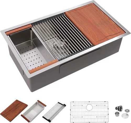 Vista 12 de Dcolora Fregadero de barra pequeño dorado de 13 x 15 pulgadas, acero inoxidable 304 de calibre 16, tablero de cubierta para ahorrar espacio