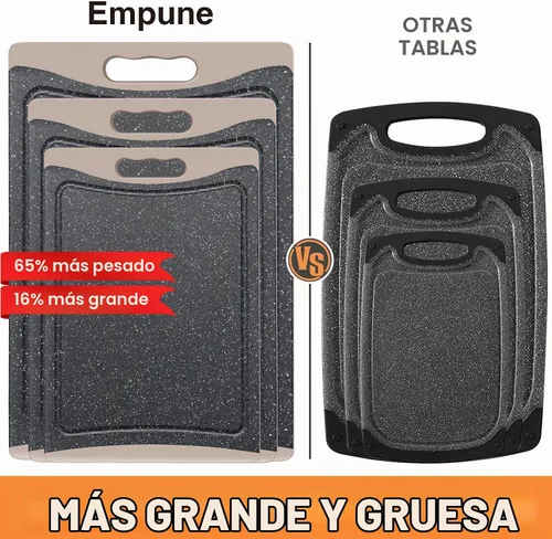 Vista 2 de Tablas de cortar extra grandes, tablas de cortar de plástico para cocina (juego de 3) tabla de cortar para lavavajillas con ranuras para jugos, asas