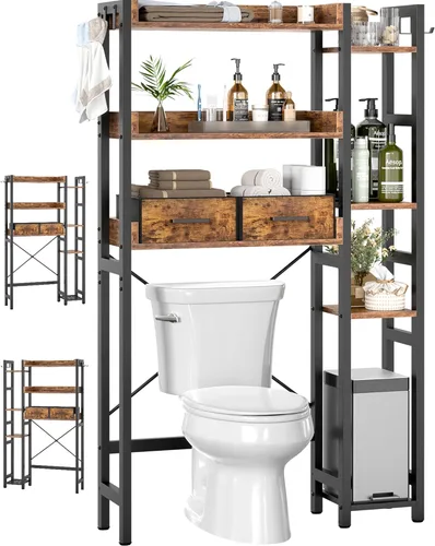 Vista 10 de Besiost - Estante de almacenamiento sobre el inodoro con 2 cajones - Organizador de baño de 7 niveles con estante ajustable, estante de ahorro