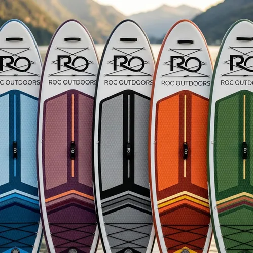 Vista 6 de Roc Tabla de remo inflable con accesorios y mochila de alta calidad, cubierta antideslizante, bolsa impermeable, correa, remo y bomba de mano.