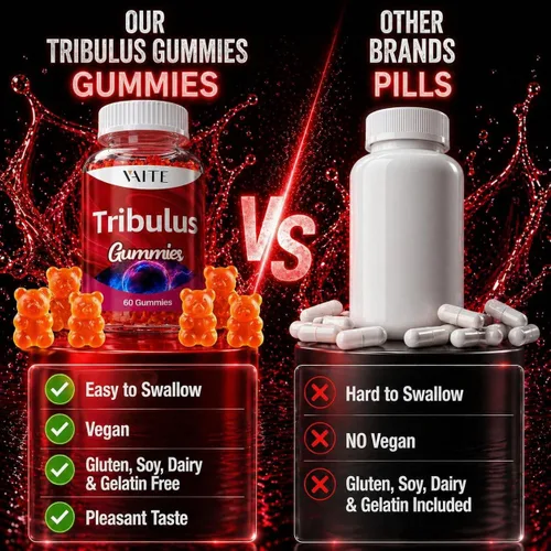 Vista 5 de VAITE Tribulus Terrestris - Gomitas de 1000 mg - 60 gomitas masticables - Veganas, sin azúcar, sin gluten, sin OMG - Fórmula diaria a base