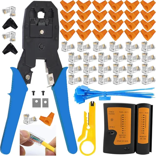 Vista 8 de LEATBUY CAT5 Crimper Tool Kit for RJ45/CAT6 Professional Network Crimping Set Wire Connector Stripper Cutter, Computer Maintenance Lan Punch Down