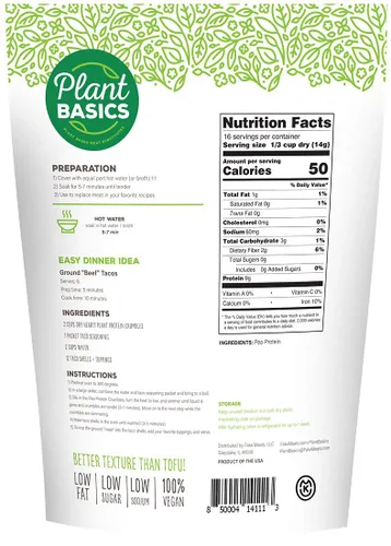 Vista 3 de Plant Basics - Proteína vegetal abundante - Crumble sin sabor, 1 libra - Condimento a base de plantas, como el jamón, 2 onzas - Sin OMG, sin gluten