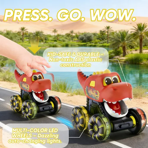 Vista 3 de Camiones monstruos para niños pequeños, juguete de dinosaurio Press & Go con luz - Juguete de Monster Cars con ruedas LED para regalos de cumpleaños