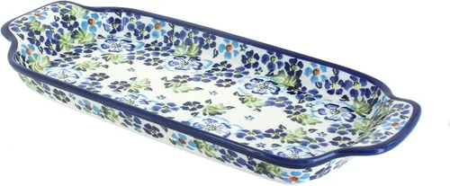 Vista 8 de Bandeja de pan de pavo real con flores de cerámica polaca con asas