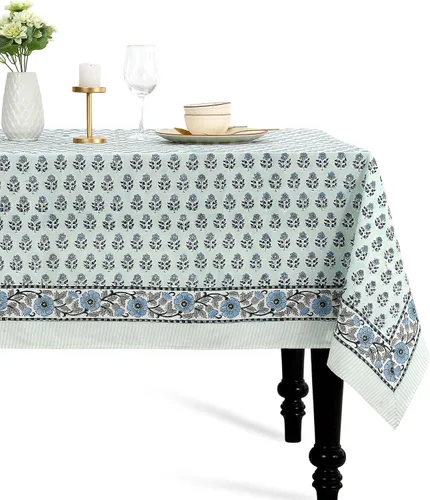 Vista 48 de CPC - Mantel cuadrado 100% algodón, 60 x 60 pulgadas, estampado de bloques indios, mantel para bodas, primavera/verano, barbacoa, verde ágata Verde