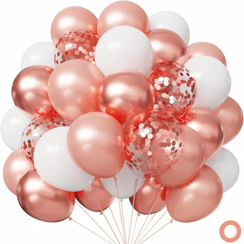 Vista 10 de Hiquaty Globos negros y dorados, 60 globos negros, globos dorados de 12 pulgadas, globos de confeti negro y dorado con cinta dorada para decoración