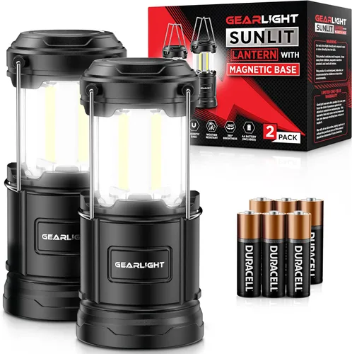 Vista 9 de GearLight Linterna de camping recargable, 2 linternas LED portátiles con base magnética y gancho plegable para uso de emergencia o campamentos, kit