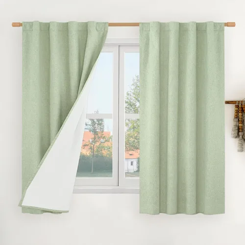 Vista 52 de LAMIT Cortinas opacas cortas de lino de 30 pulgadas para ventanas de cocina sobre el fregadero, cortinas de café texturizadas de lino marfil