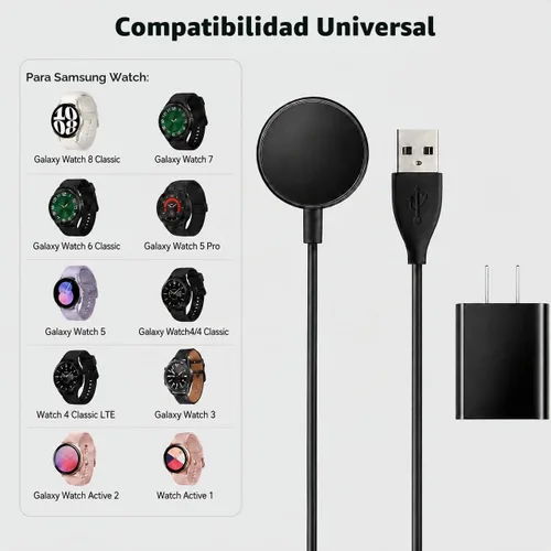 Vista 2 de Cargador de reloj Samsung de 6 pies de largo compatible con Samsung Galaxy Watch 8/8 Classic/7/6/Ultra, 6 Classic, 5/5 Pro/4/4 Classic/3/Active 2/1