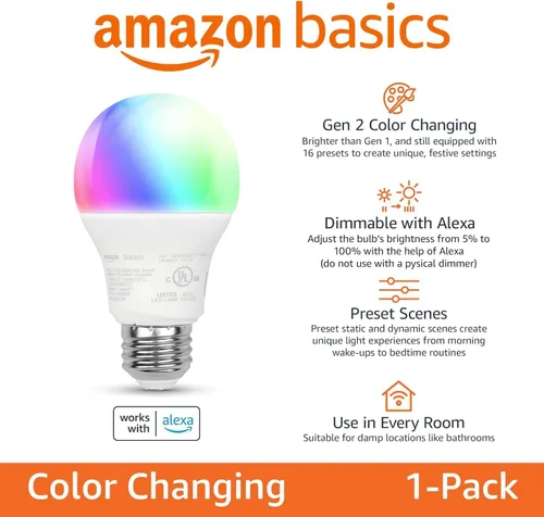 Vista 3 de Echo Dot con bombilla inteligente de color Amazon Basics