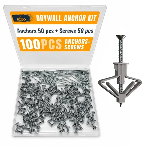 Vista 12 de Kit de anclaje para paneles de yeso Albo Anclajes de pared huecos con tornillos 50 piezas. (Anclaje gris 25 piezas + tornillos 25 piezas) Anclajes