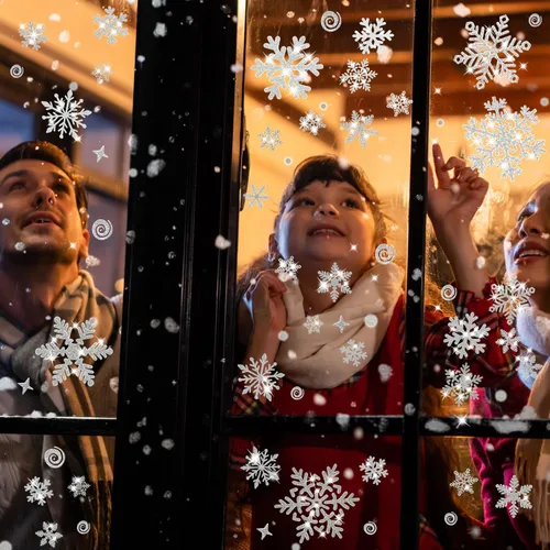 Vista 7 de 222 calcomanías de ventana de copo de nieve con purpurina plateada, adhesivos reutilizables de Navidad, decoraciones de ventana de Navidad