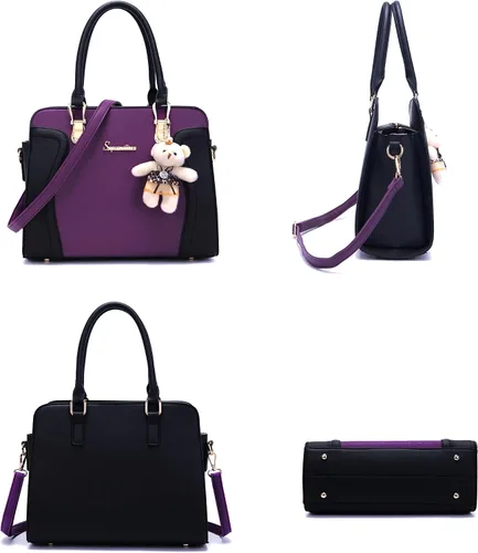 Vista 3 de Soperwillton Bolsos de mano para mujer, bolsas de hombro, cartera, bolsa de mano, juego de 3 piezas