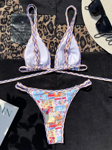 Vista 2 de Cozyease Traje de baño de dos piezas para mujer, traje de baño sexy con tanga triangular
