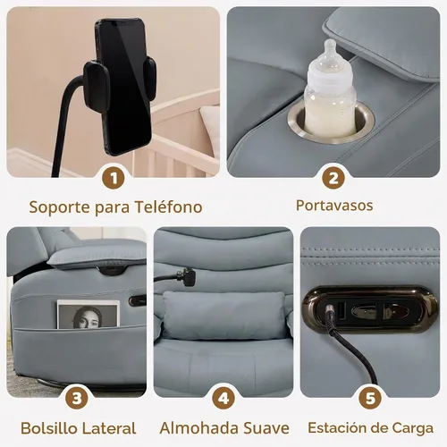 Vista 7 de Olela Power Glider - Silla reclinable para guardería, mecedora giratoria Gris oscuro