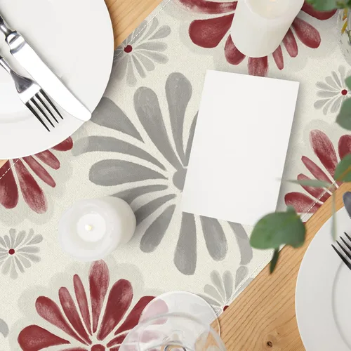 Vista 4 de AnyDesign Camino de mesa floral acuarela con flores rojas y grises, decoración de mesa de comedor, cubierta rústica para interiores y exteriores