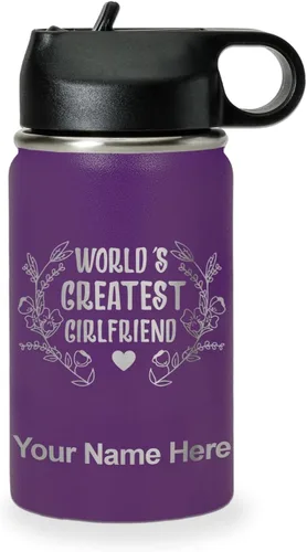 Vista 61 de LaserGram Botella de agua personalizada, World's Greatest Girlfriend, acero inoxidable de doble pared aislada al vacío con popote superior, regalo