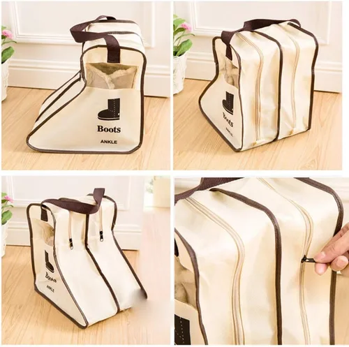 Vista 3 de Paquete portátil de 2 botas de almacenamiento, bolsa protectora de botas cortas Cubierta de botas (beige)