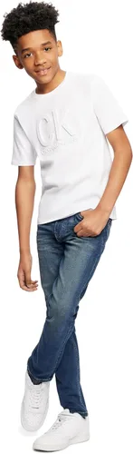 Vista 3 de Calvin Klein Camiseta de manga corta con cuello redondo para niño, cómoda, ajuste relajado