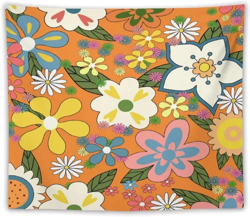 Vista 26 de Houselerax Tapiz floral retro de los años 60 y 70, diseño hippie de primavera Groovy Flower Power Flower Boho para colgar en la pared, arte neutro