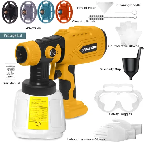 Vista 6 de Pulverizador de pintura inalámbrico para batería Dewalt de 20 V (batería no incluida), pistola de pintura eléctrica con 4 boquillas de cobre y 3