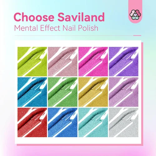 Vista 3 de SAVILAND Esmalte de uñas metálico con base y capa superior: Juego de esmalte de uñas cromado de 12+2 colores, con brillo espejo, holográfico, Cromo