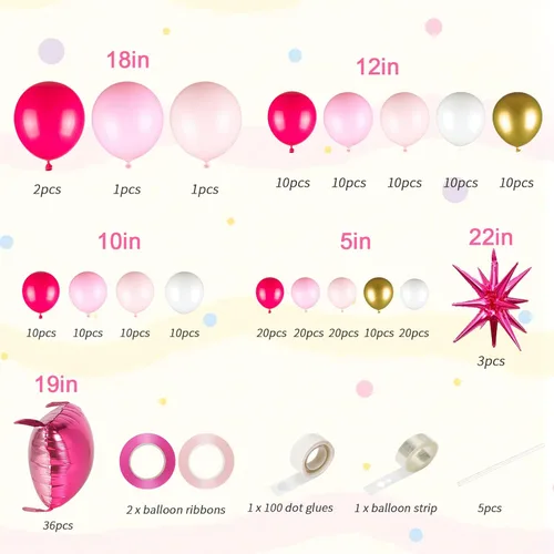 Vista 3 de 36 globos rosa intenso de papel aluminio cuadrados de doble cara para decoración de pared con kit de arco de 188 globos rosa y globos de mylar
