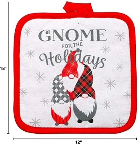 Vista 3 de Decoraciones de gnomos - Decoración navideña - Juego de toallas de cocina (5 piezas) Gnomo para las fiestas - Toallas de cocina - Manopla de horno