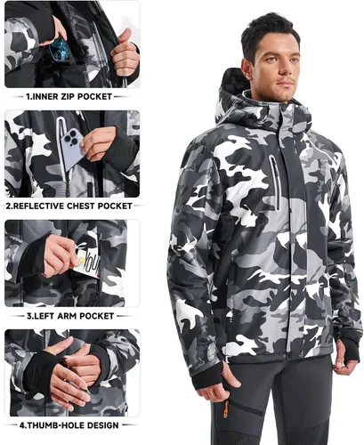 Vista 3 de Heathyoga Chaqueta de esquí impermeable para hombre, chaqueta de snowboard para hombre, chaqueta de nieve, chaquetas de esquí, chaquetas