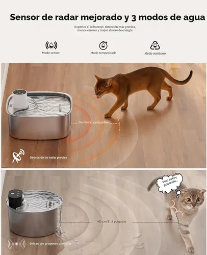 Vista 3 de Fuente de agua inalámbrica para perros, fuente de agua operada por batería de 5000mAh para perros, fuente de agua de acero inoxidable para gatos