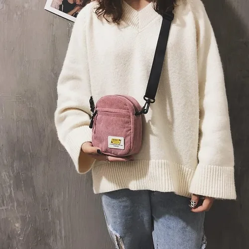 Vista 6 de Bolso bandolera pequeño de pana para hombre, bolso cruzado para mujer, bolso cruzado estético
