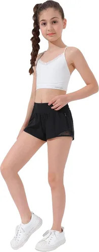 Vista 4 de Aurefin Pantalones cortos deportivos para niñas, pantalones cortos ligeros para correr para adolescentes, niñas, pantalones cortos deportivos