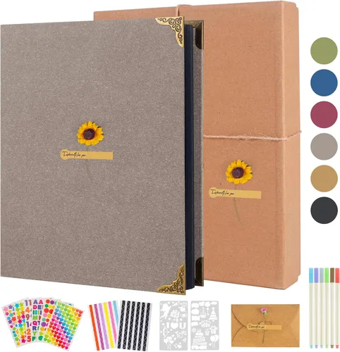 Vista 8 de AIOR Álbum de fotos, álbum de recortes, 60 páginas, tapa dura, 11 x 8.3 pulgadas, álbum de recortes con kit de álbumes de recortes de bricolaje, 3