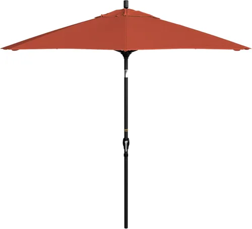 Vista 12 de California Umbrella Paraguas redondo de aluminio de 9 pies, manivela elevadora, botón de inclinación, poste negro, olefina beige antiguo