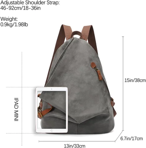 Vista 2 de KL928 Mochila vintage de lona – Mochila grande informal para viajes al aire libre, mochila de senderismo para hombres y mujeres, gris