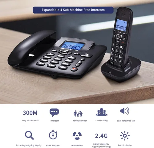 Vista 2 de Sistema telefónico inalámbrico con cable expandible, comunicación digital avanzada de 2.4 GHZ con identificación de llamadas en espera de llamadas