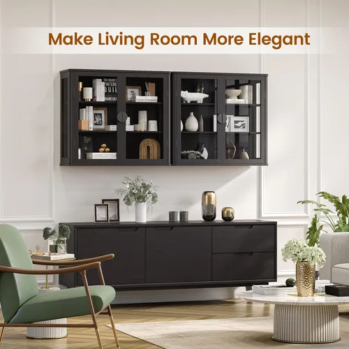 Vista 6 de NEWOWNDS Gabinete de Almacenamiento de Pared con Vitrina de Vidrio Templado Negro, Gabinete de Pared para Baño, Gabinete Montado en la Pared