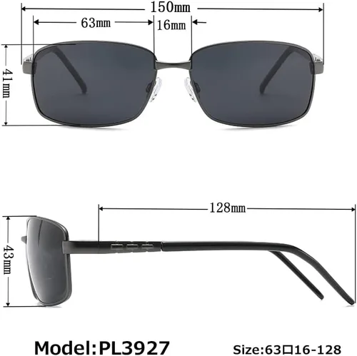 Vista 7 de Fashion Eyelinks Gafas de sol polarizadas con marco de metal rectangular ancho para hombres grandes extra grandes
