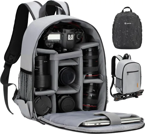 Vista 12 de TARION Mochila para cámara pequeña – Estuche profesional para fotografía DSLR con compartimento para laptop de 13 pulgadas y cubierta impermeable