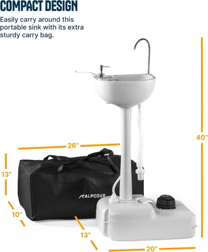 Vista 6 de Alpcour Fregadero portátil para acampar – Estación de higiene de viaje para interiores y exteriores con lavabo, grifo para correr, dispensador