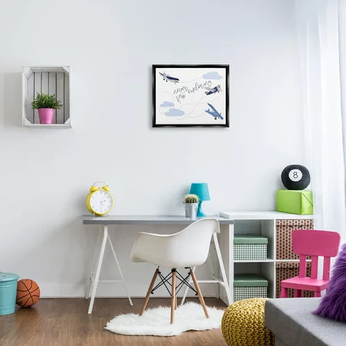 Vista 3 de Stupell Industries Nunca dejes de explorar aviones, diseño de Sweet Pea Studio Stupell Industries Black, 21 x 17 Inches, Easy to Hang and