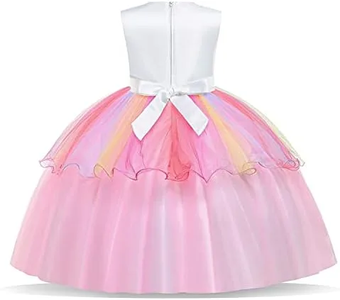 Vista 3 de Unicorn Dress for Girls Unicorn Costume Pageant Birthday Princess Party Headband with Accessories