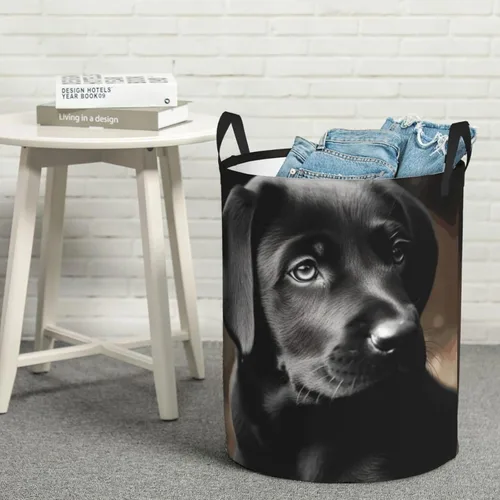 Vista 8 de Black Labrador Puppy print Circular Hamper Waterproof Storage Bin Organizer Basket Laundry Hamper With Handles For Clothes Toys Small