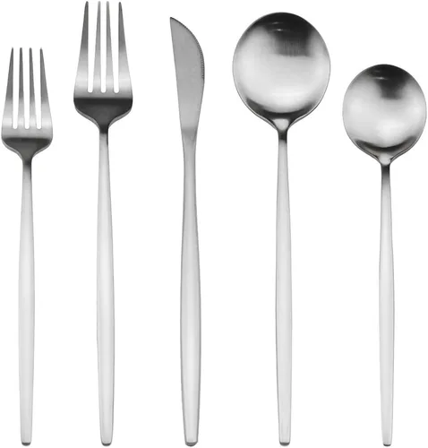 Vista 14 de Juego de cubiertos de acero inoxidable 18/10 con acabado satinado mate, 20 piezas, cuchara, tenedor, cuchillos, cubiertos, servicio para 4