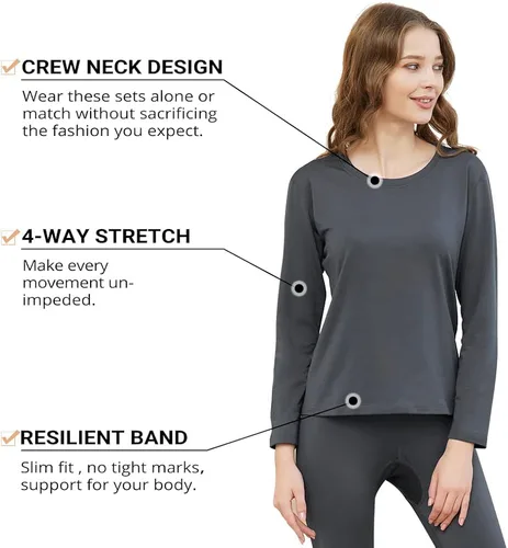 Vista 2 de HEROBIKER - Conjunto de ropa interior térmica para mujer, ultra suave, parte superior e inferior, capa de base larga, con forro polar