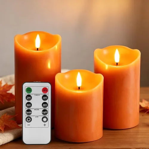 Vista 10 de Eywamage Velas de Pilar Blancas Sin Llama con Control Remoto, Velas de Cera LED Realistas Parpadeantes Alimentadas por Batería, Φ 3" H 4" 5" 6