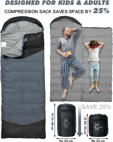 Vista 4 de Lightweight 3-Season Sleeping Bag for Adults/Kids Camping, Compact w/Compression Sack, Waterproof Ripstop, Portable for Backpacking Hiking Travel